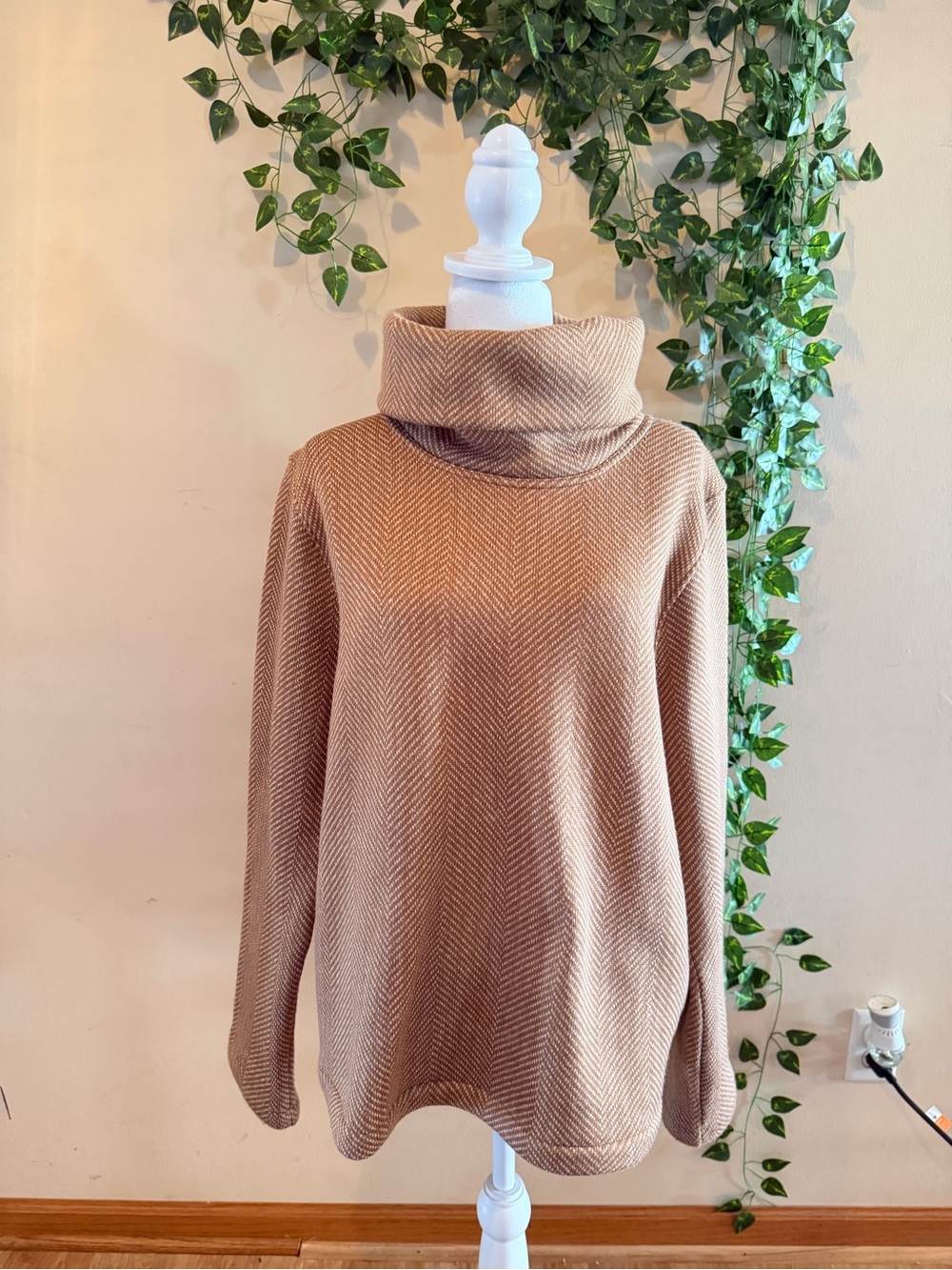 J. Crew Camel Herringbone Cowl Neck Sweater